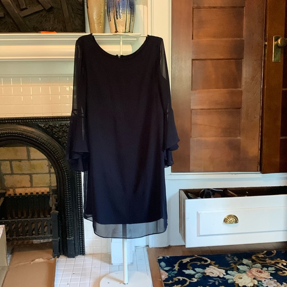 MSK‎ navy blue chiffon dress. Worn 1x. Paid 120 at macys - Picture 1 of 6